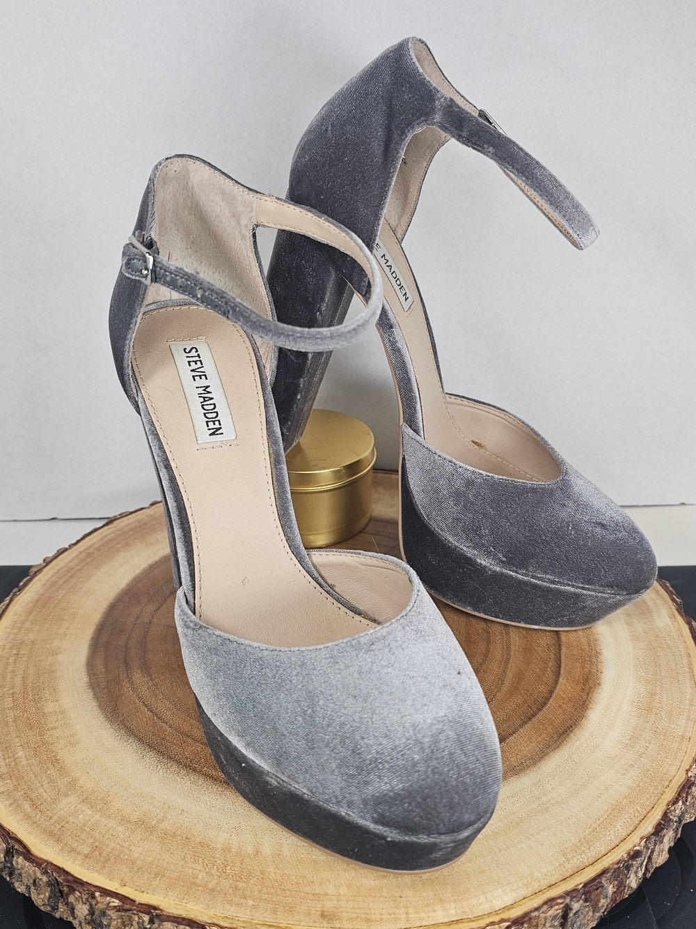 Steve Madden Gray Velvet Platform Mary Jane Heels
